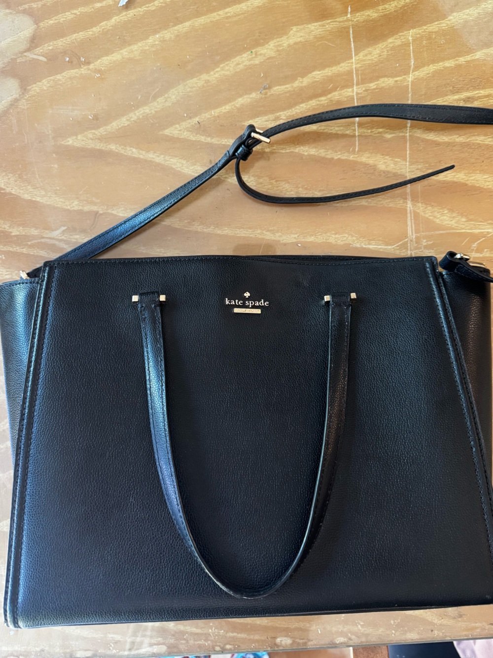 Kate Spade New York Black Leather Structured Tote Work Bag